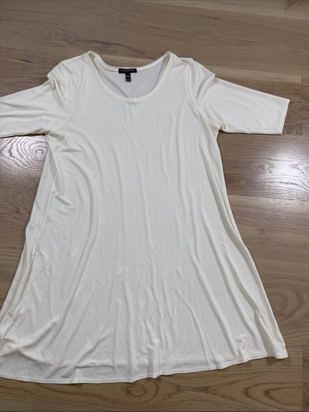 Eileen Fisher 100% Silk Jersey Scoop Neck Tunic Top Off White Cream Petite M